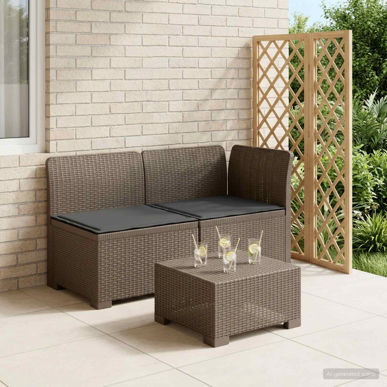 vidaXL 2-Sitzer Garten-Sofa mit Kissen Rattan-Look PP Hellgrau