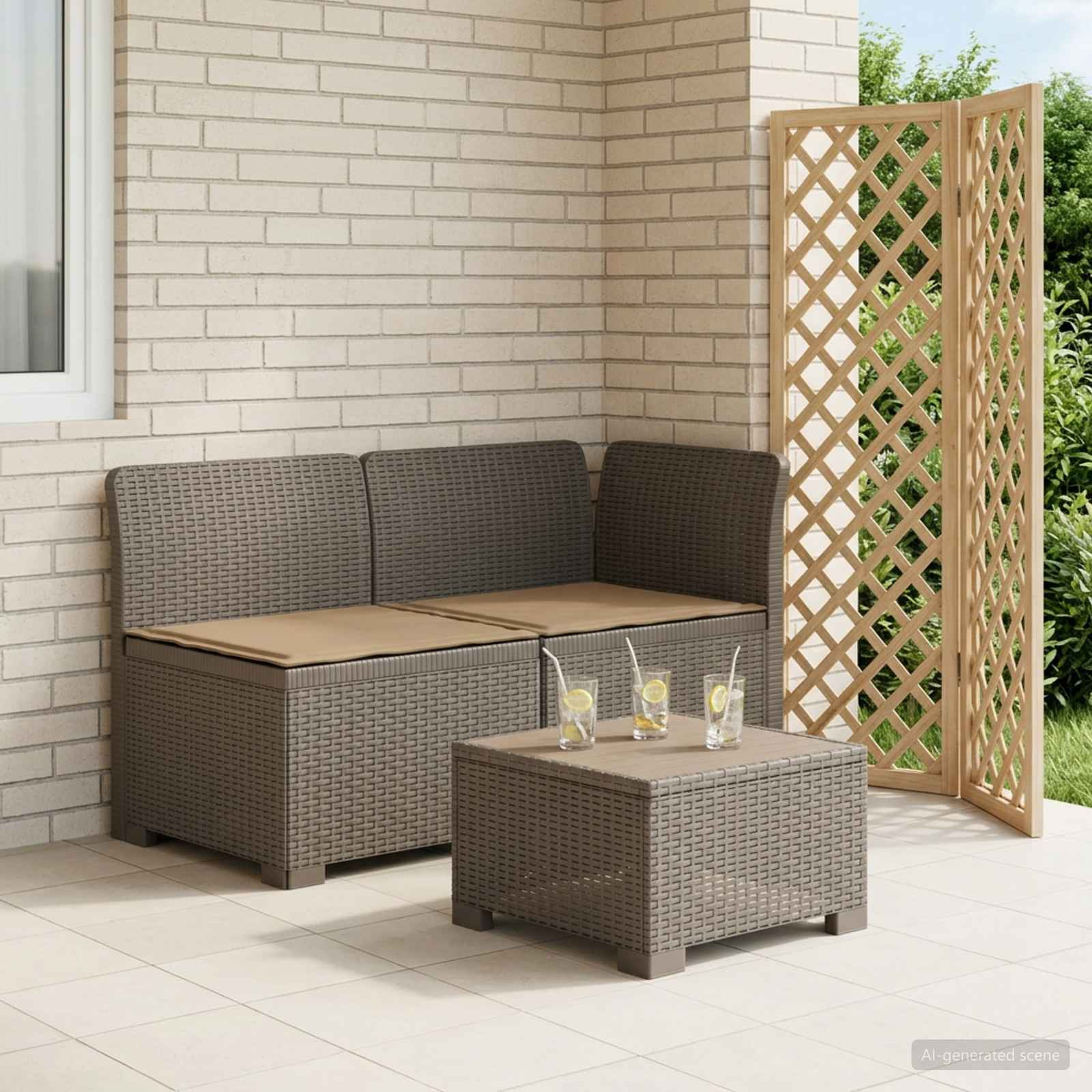 vidaXL 2-Sitzer Garten-Sofa mit Kissen Rattan-Look PP Hellgrau