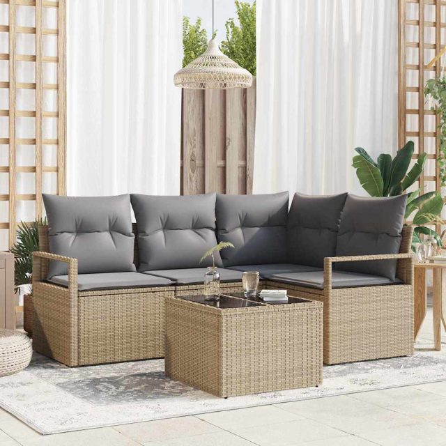 vidaXL Sofa Set 5 pcs Beige Poly-Rattan
