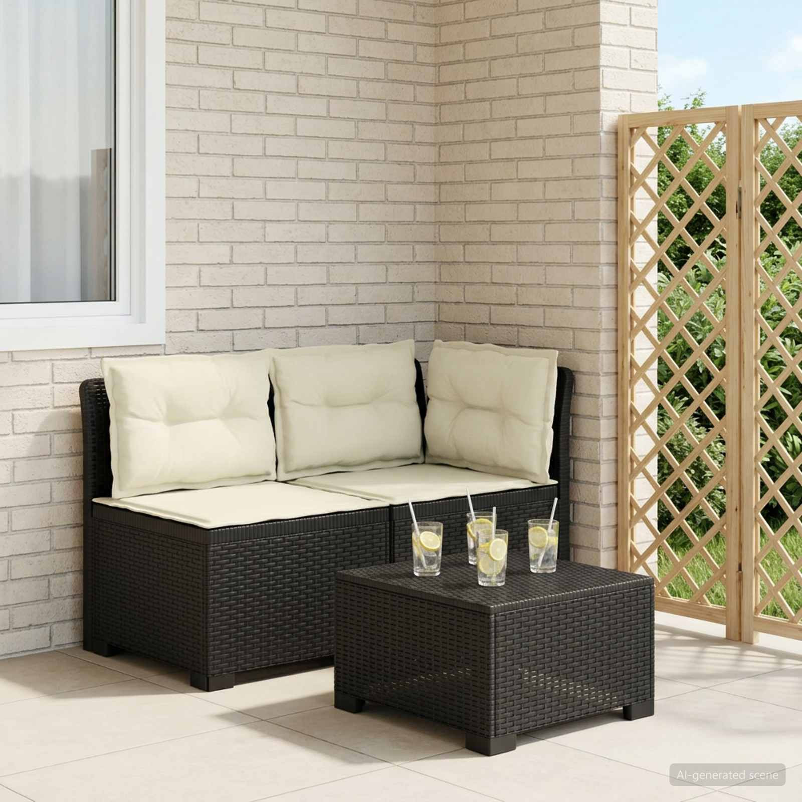 vidaXL 2-Sitzer Garten-Sofa mit Kissen Rattan-Look PP Anthrazit