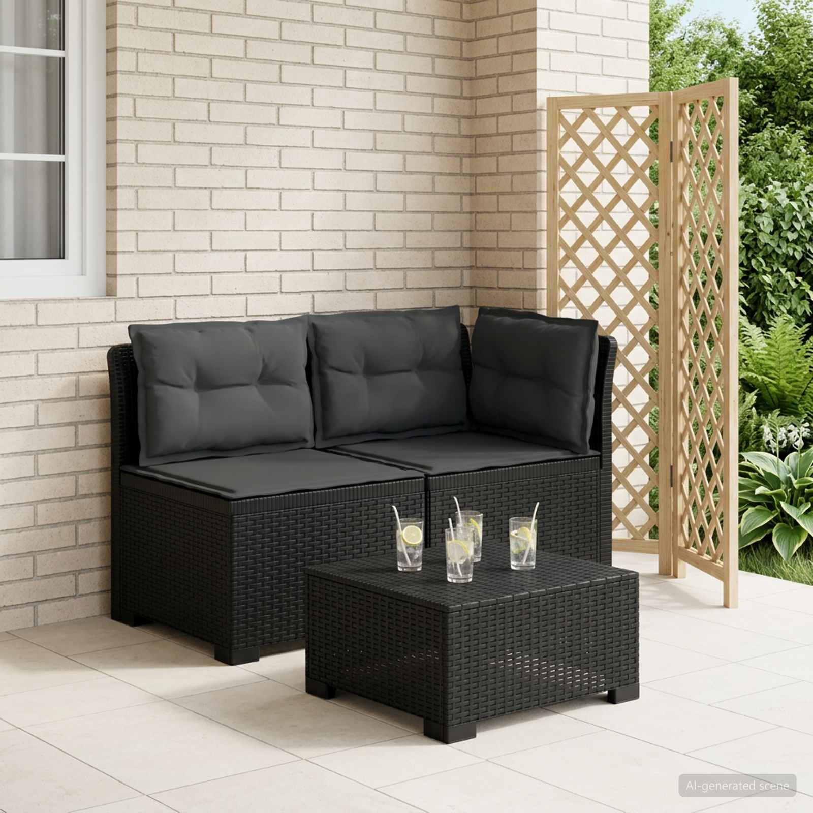 vidaXL 2-Sitzer Garten-Sofa mit Kissen Rattan-Look PP Anthrazit