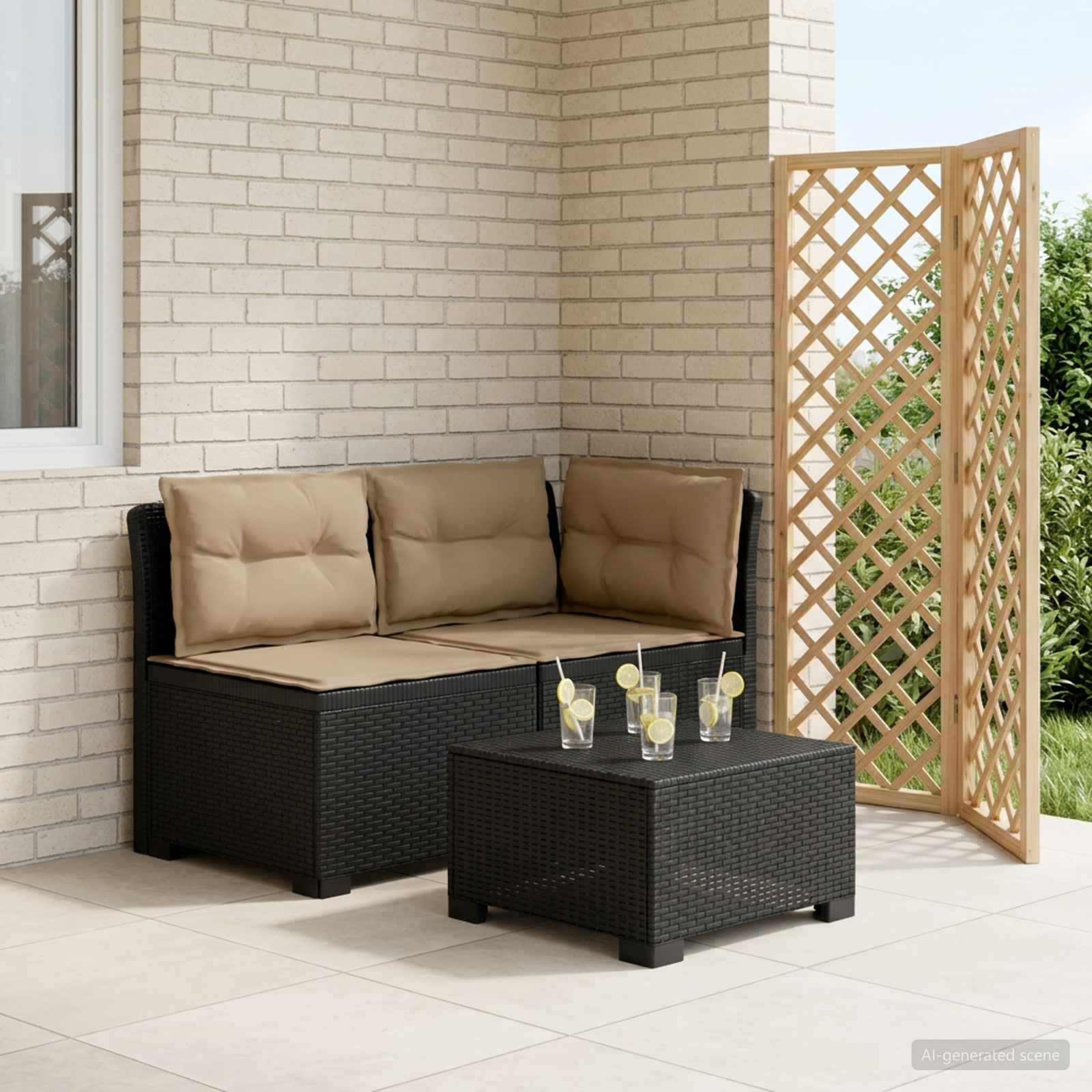 vidaXL 2-Sitzer Garten-Sofa mit Kissen Rattan-Look PP Anthrazit