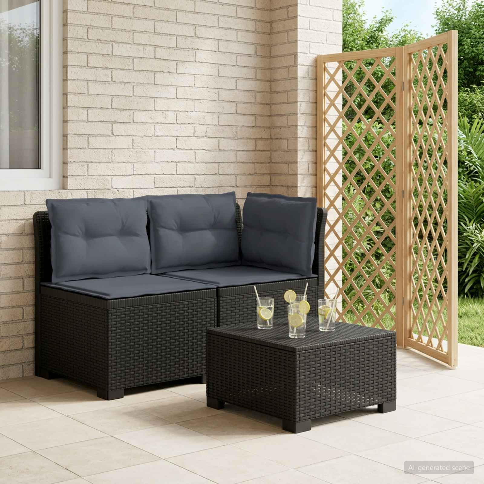 vidaXL 2-Sitzer Garten-Sofa mit Kissen Rattan-Look PP Anthrazit