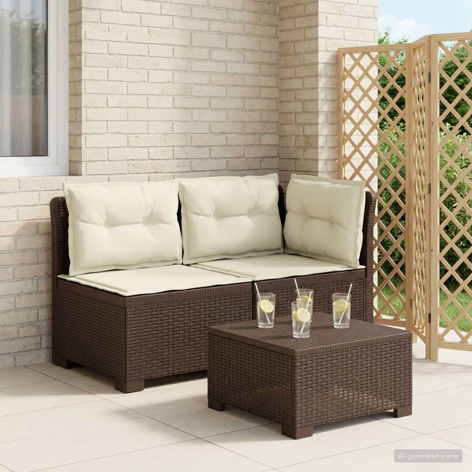 vidaXL 2-Sitzer Garten-Sofa mit Kissen Rattan-Look PP Braun