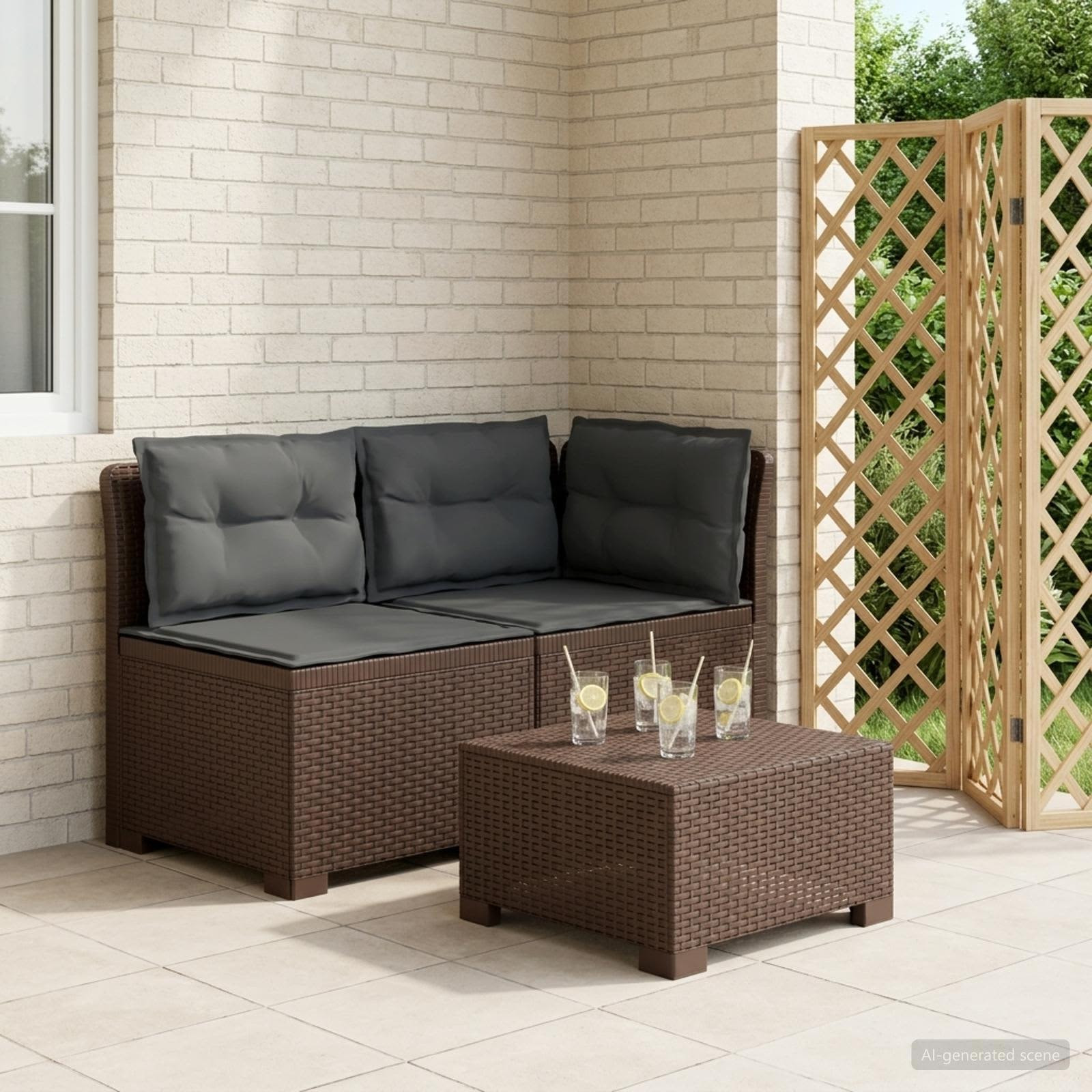 vidaXL 2-Sitzer Garten-Sofa mit Kissen Rattan-Look PP Braun