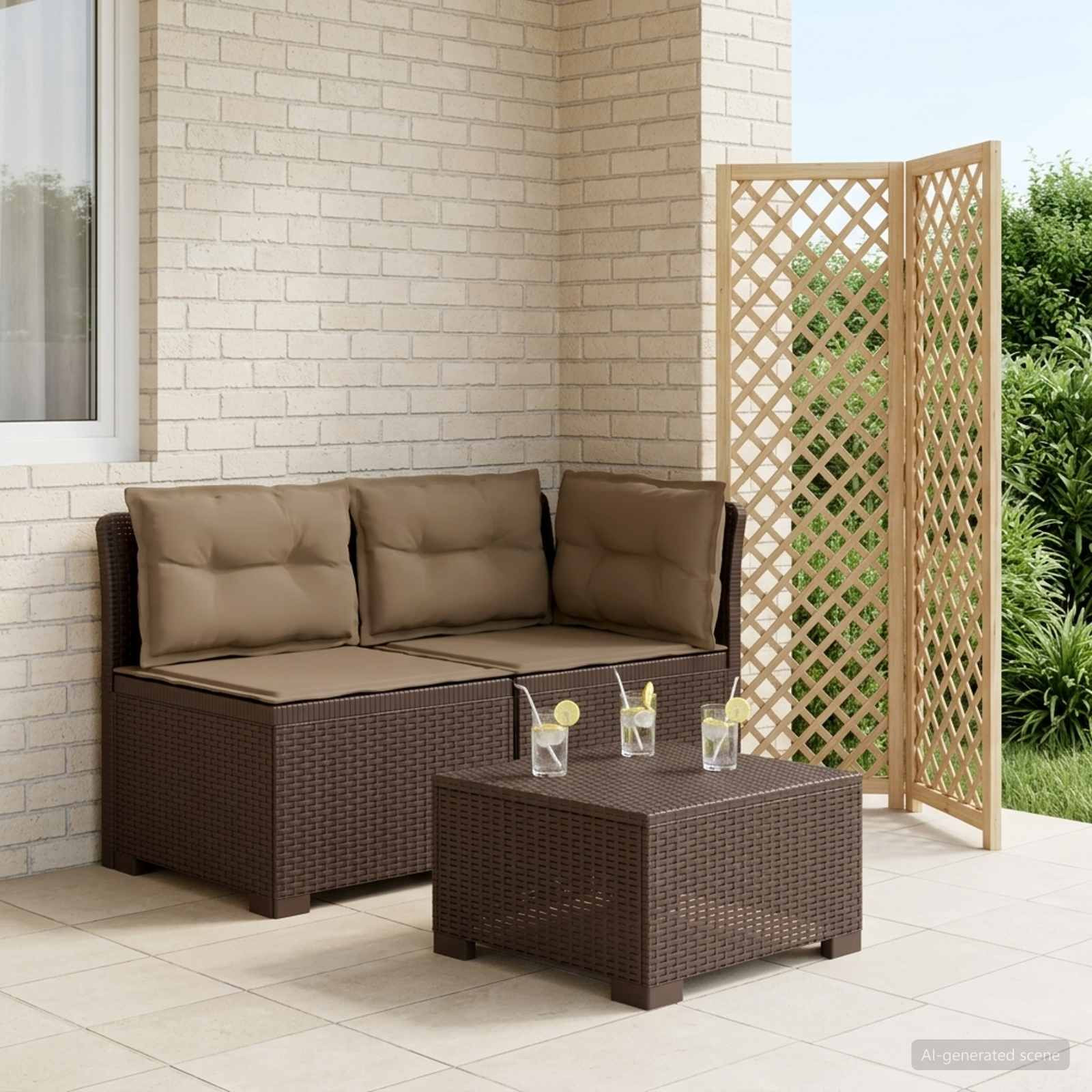 vidaXL 2-Sitzer Garten-Sofa mit Kissen Rattan-Look PP Braun