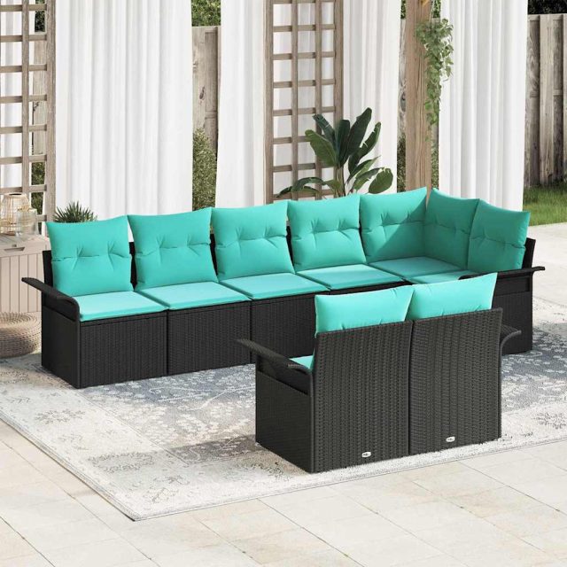 vidaXL Gartensofa-set mit Kissen 8 pcs Schwarz Poly-Rattan