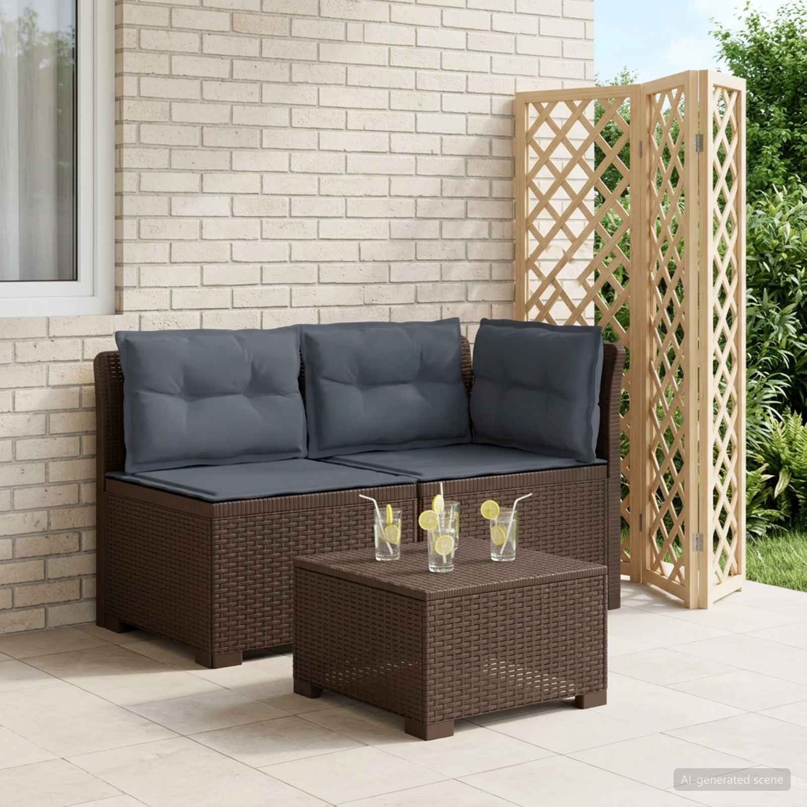 vidaXL 2-Sitzer Garten-Sofa mit Kissen Rattan-Look PP Braun