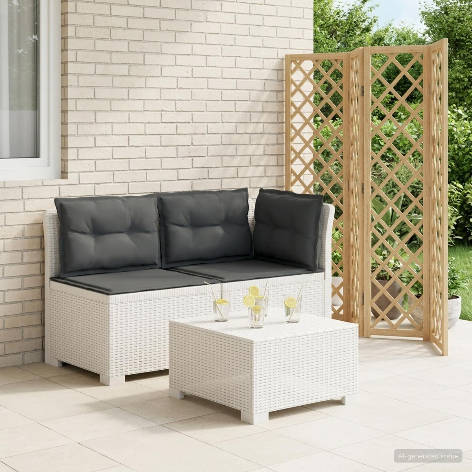 vidaXL 2-Sitzer Garten-Sofa mit Kissen Rattan-Look PP Weiß