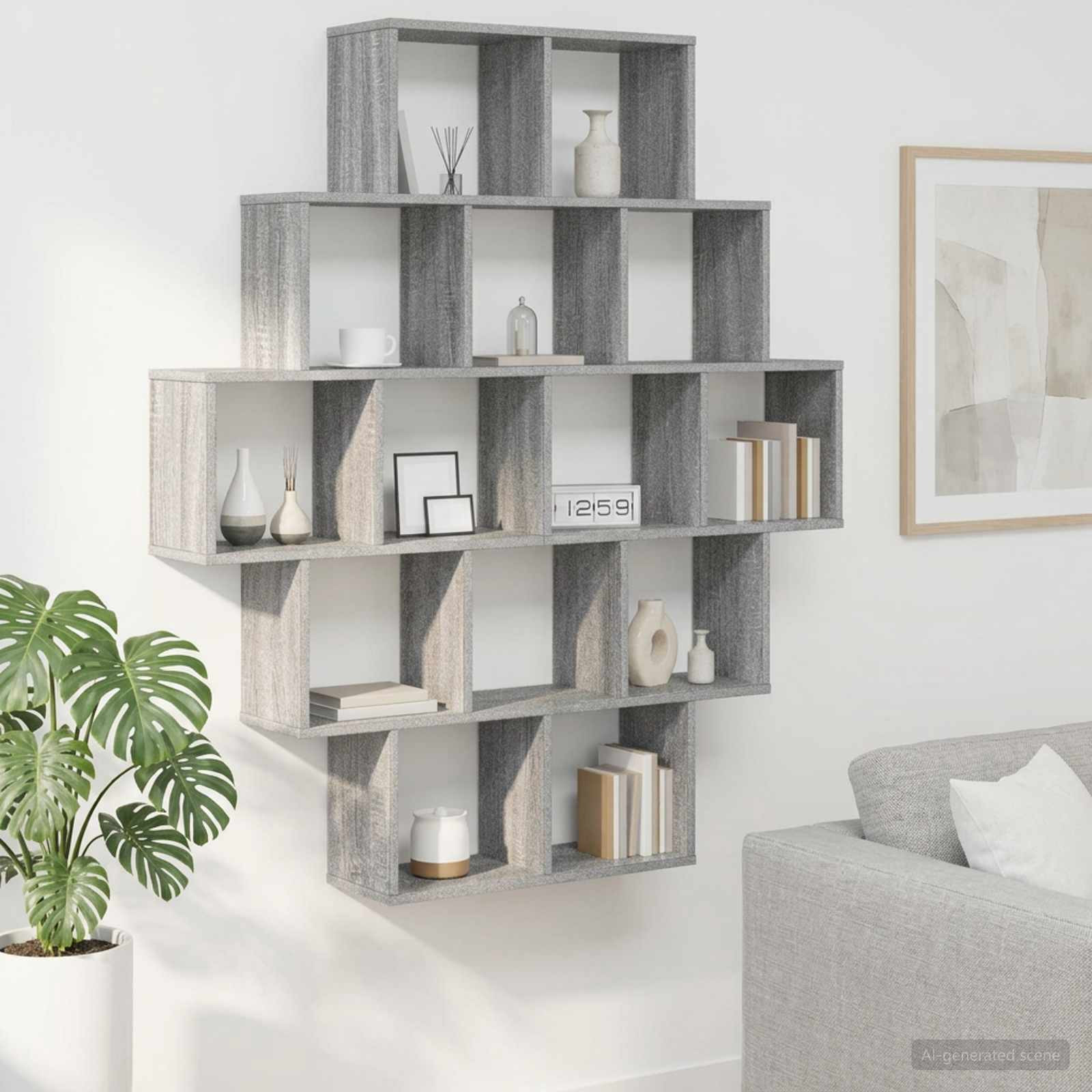 vidaXL Wandregal Sonoma-Grau 120 x 20 x 136 cm Holzwerkstoff