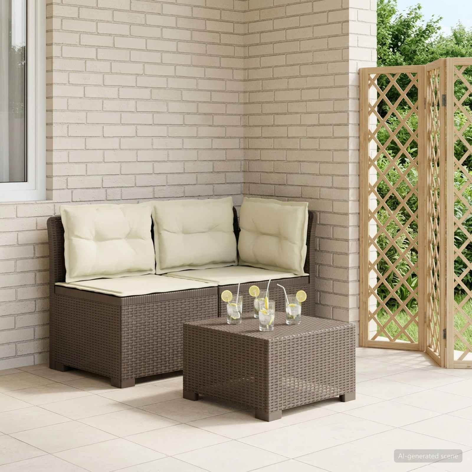 vidaXL 2-Sitzer Garten-Sofa mit Kissen Rattan-Look PP Hellgrau