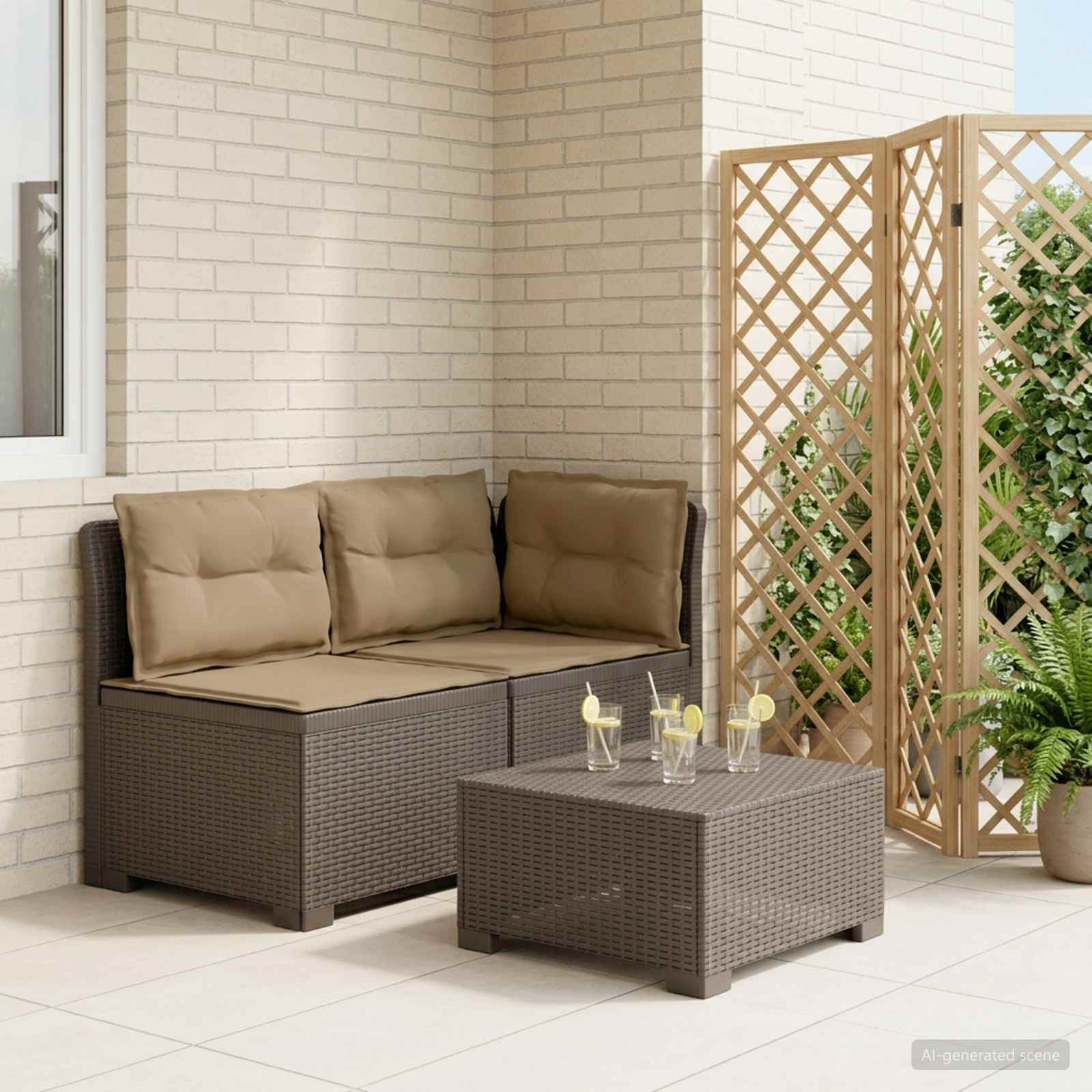 vidaXL 2-Sitzer Garten-Sofa mit Kissen Rattan-Look PP Hellgrau