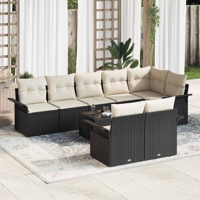 vidaXL Gartensofa-set mit Kissen 9 pcs Schwarz Poly-Rattan