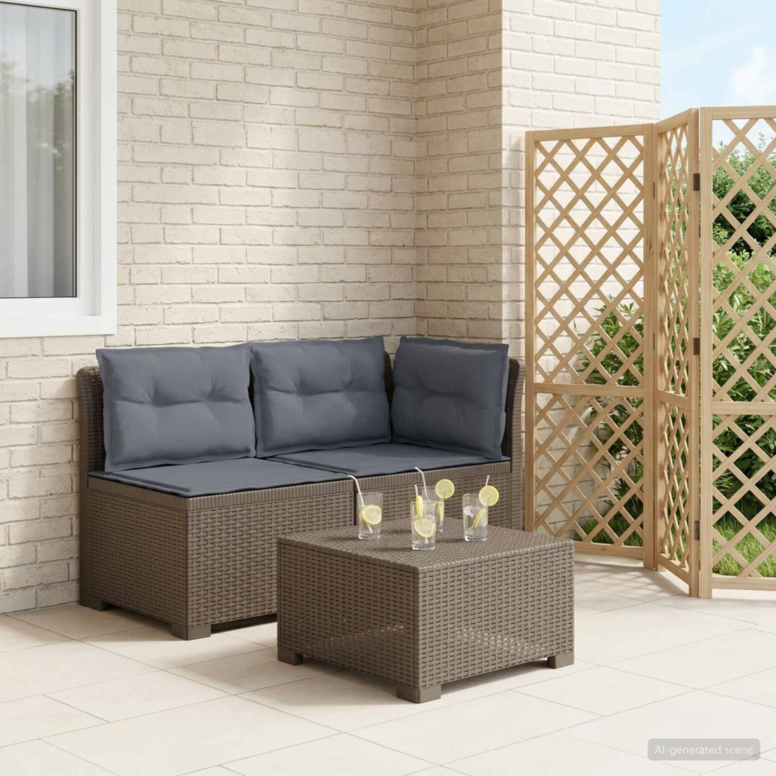 vidaXL 2-Sitzer Garten-Sofa mit Kissen Rattan-Look PP Hellgrau