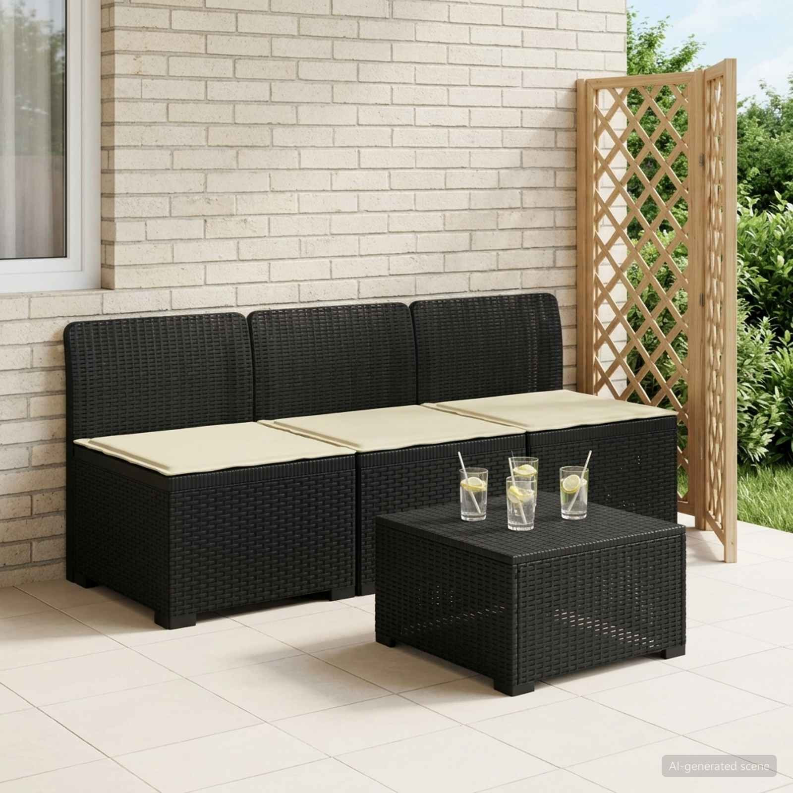vidaXL 3-Sitzer Garten Sofa mit Kissen Rattan-Look PP Anthrazit