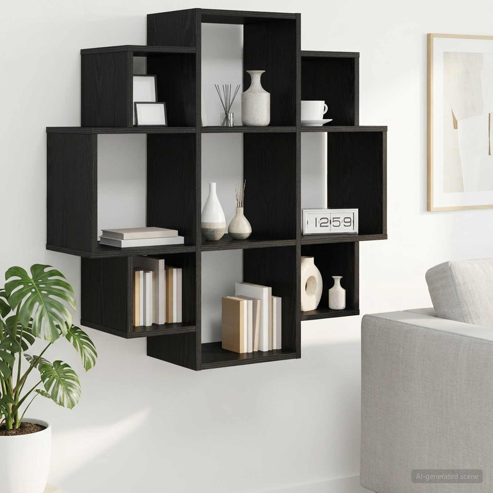 vidaXL Wandregal Schwarze Eiche 90 x 25 x 90 cm Holzwerkstoff