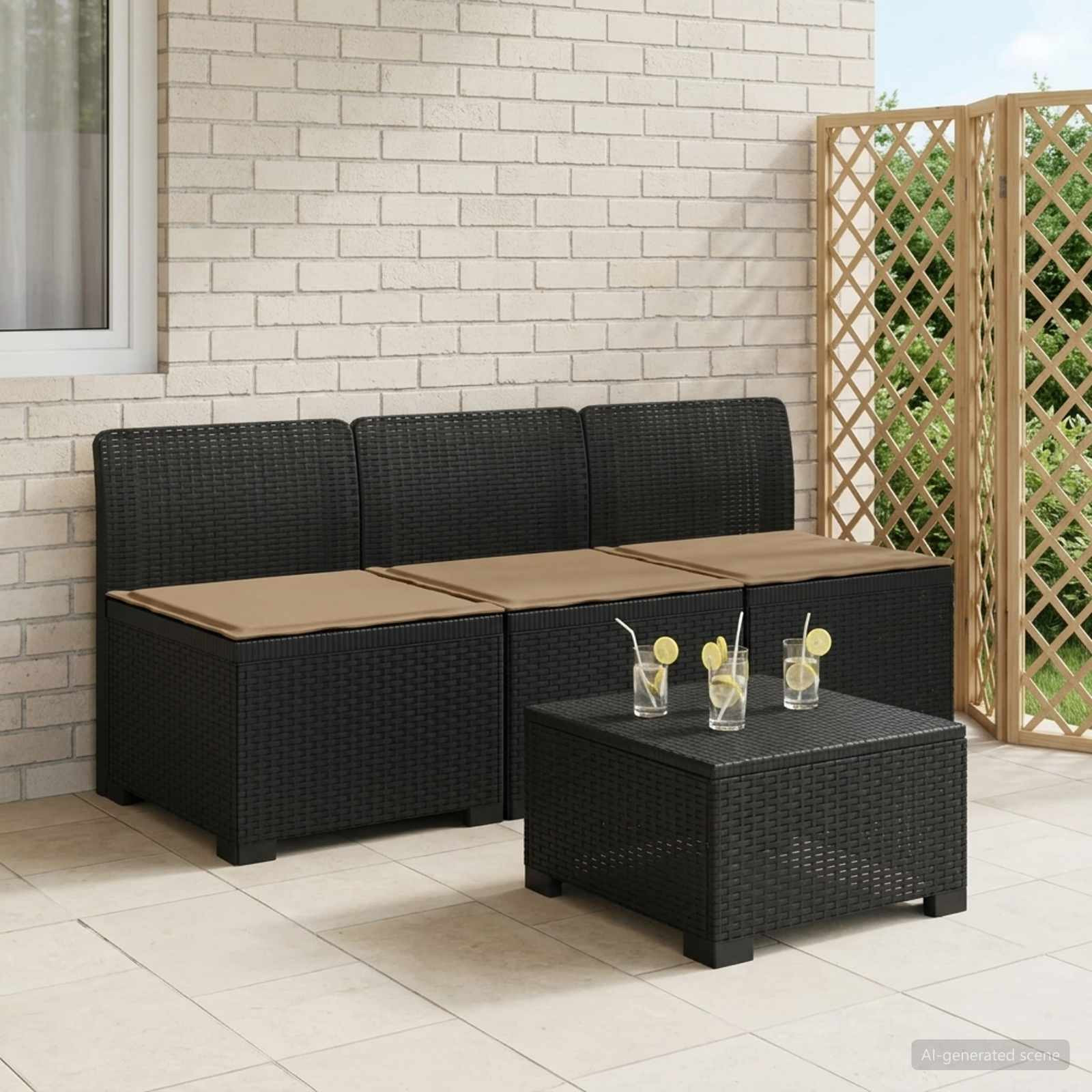 vidaXL 3-Sitzer Garten Sofa mit Kissen Rattan-Look PP Anthrazit