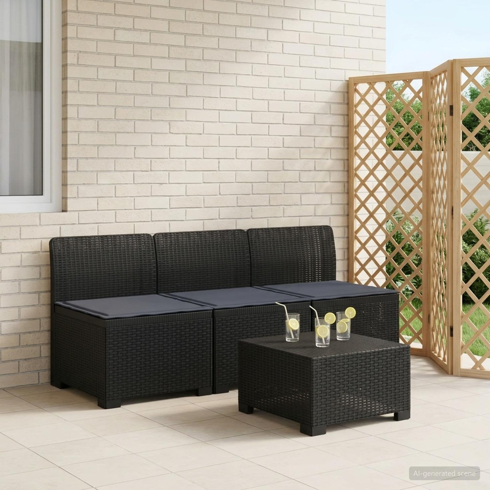 vidaXL 3-Sitzer Garten Sofa mit Kissen Rattan-Look PP Anthrazit