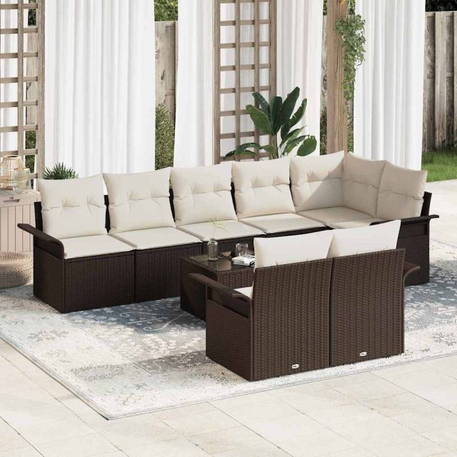 vidaXL Gartensofa-set mit Kissen 9 pcs Braun Poly-Rattan