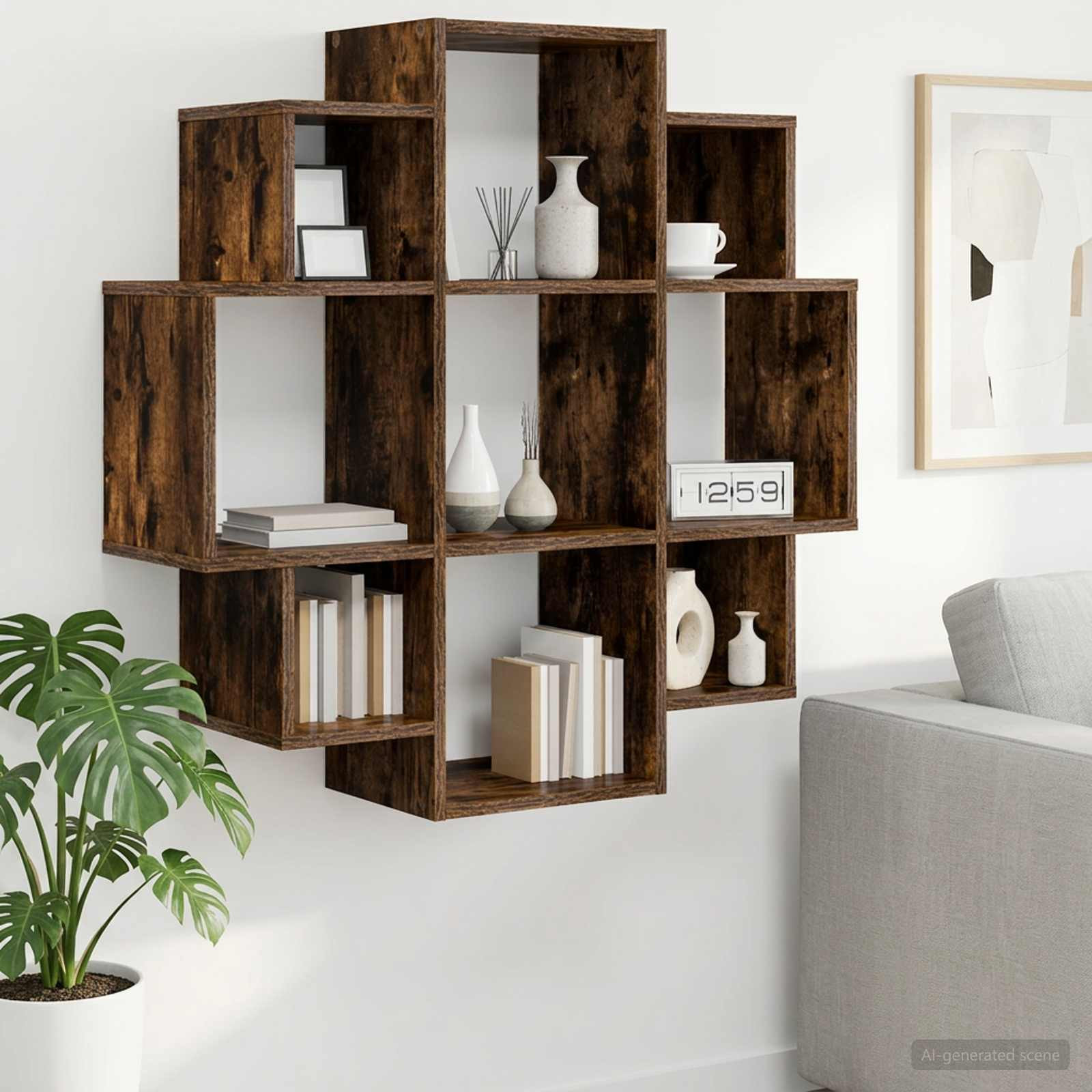 vidaXL Wandregal Raucheiche 90 x 25 x 90 cm Holzwerkstoff