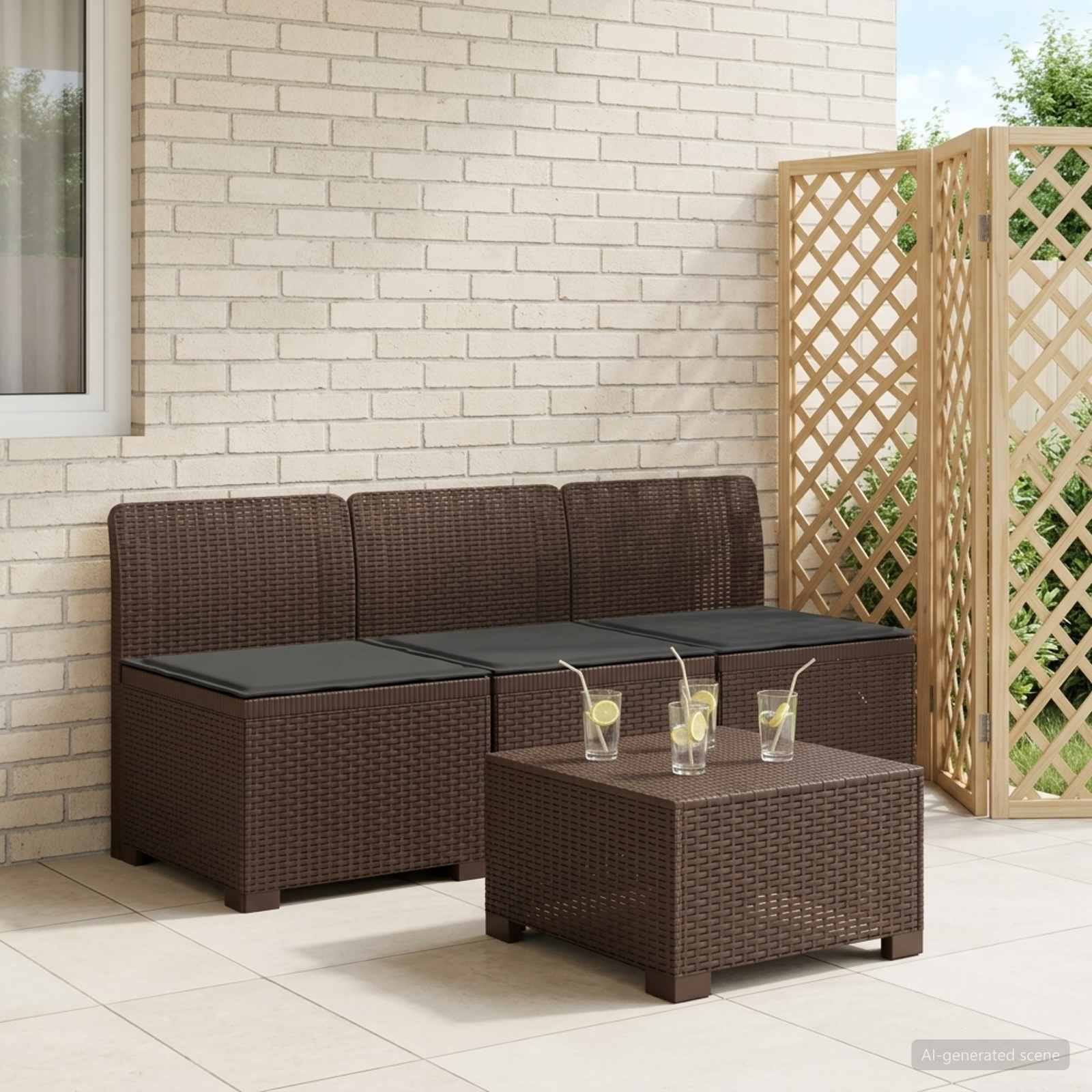 vidaXL 3-Sitzer Garten Sofa mit Kissen Rattan-Look PP Braun