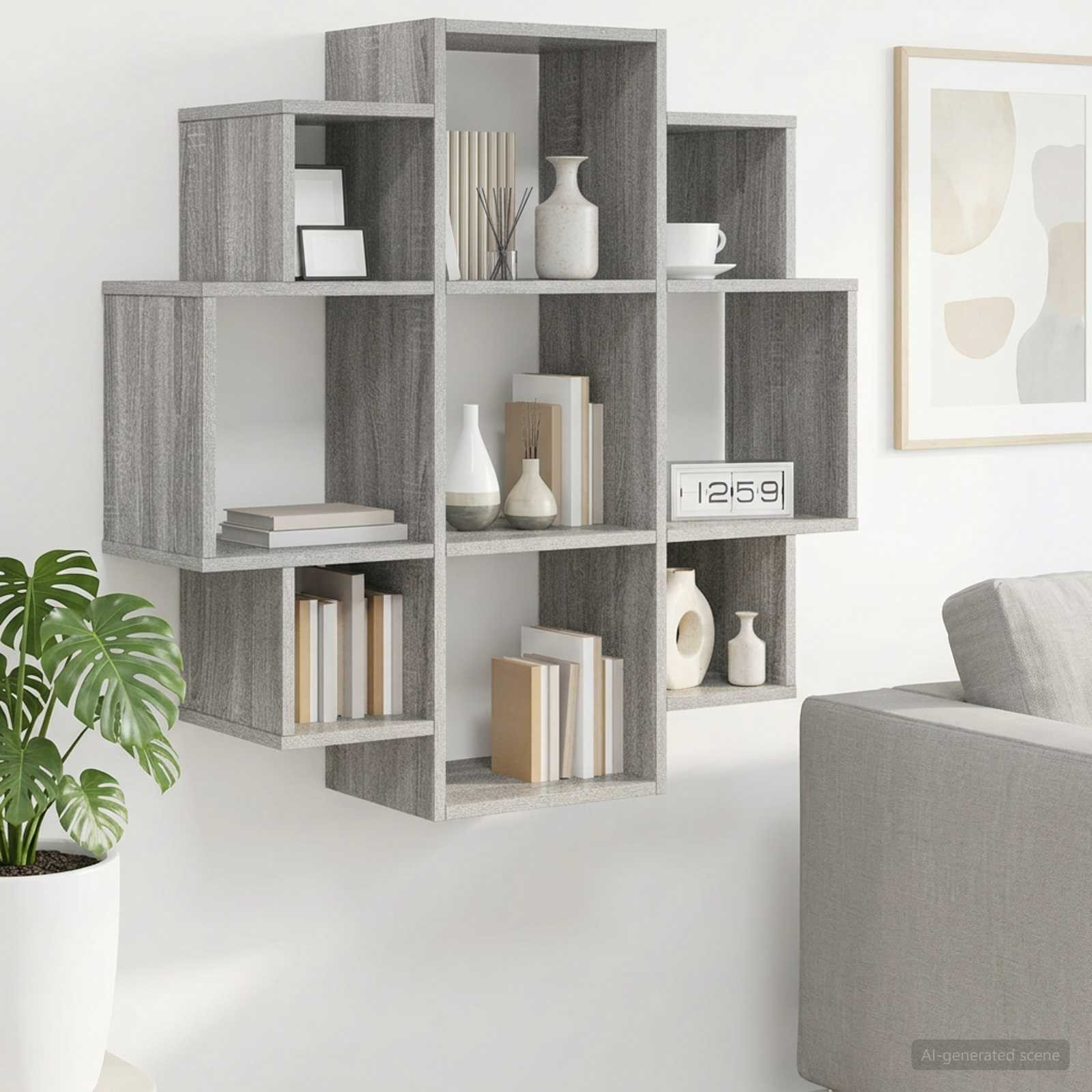 vidaXL Wandregal Sonoma-Grau 90 x 25 x 90 cm Holzwerkstoff