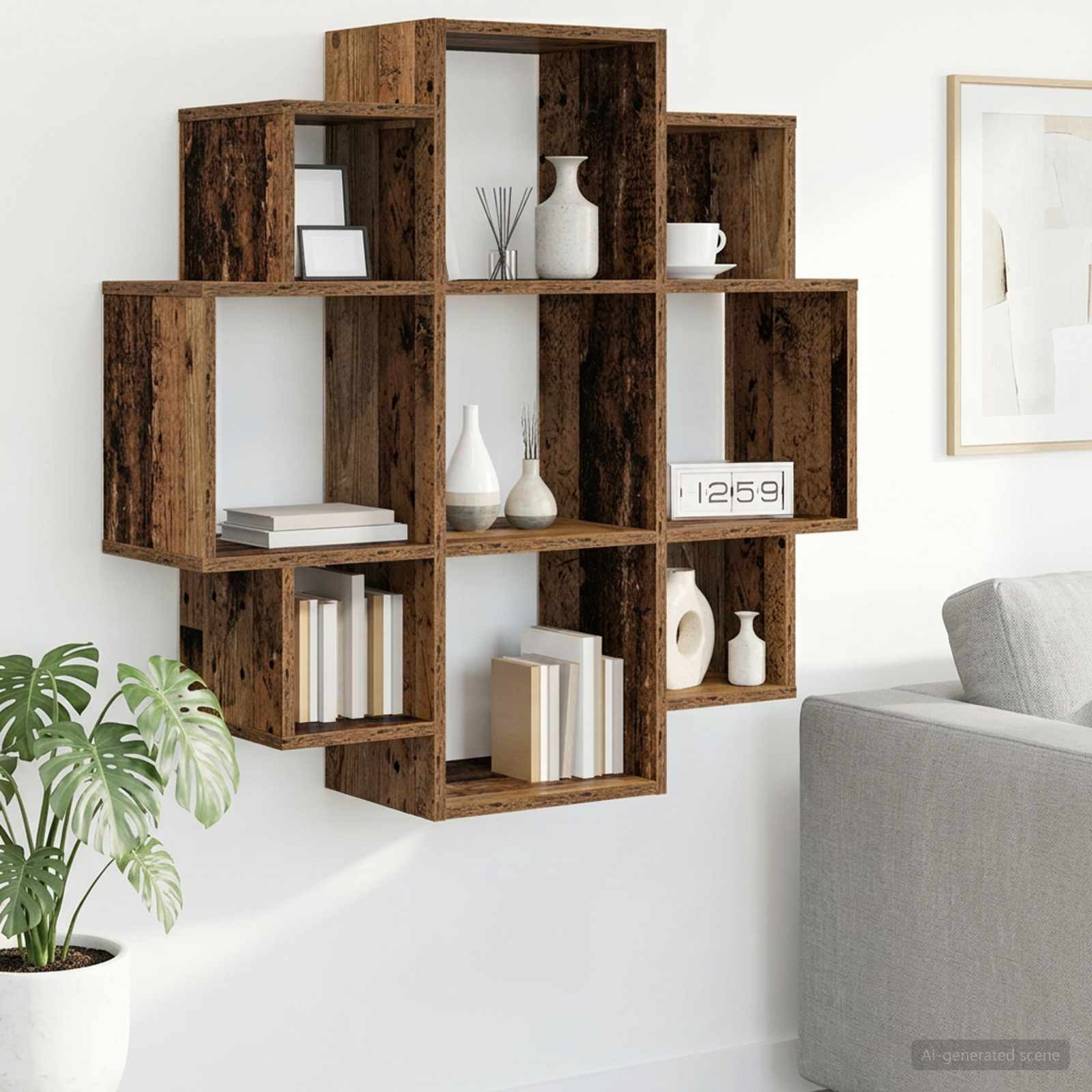 vidaXL Wandregal Altholz 90 x 25 x 90 cm Holzwerkstoff
