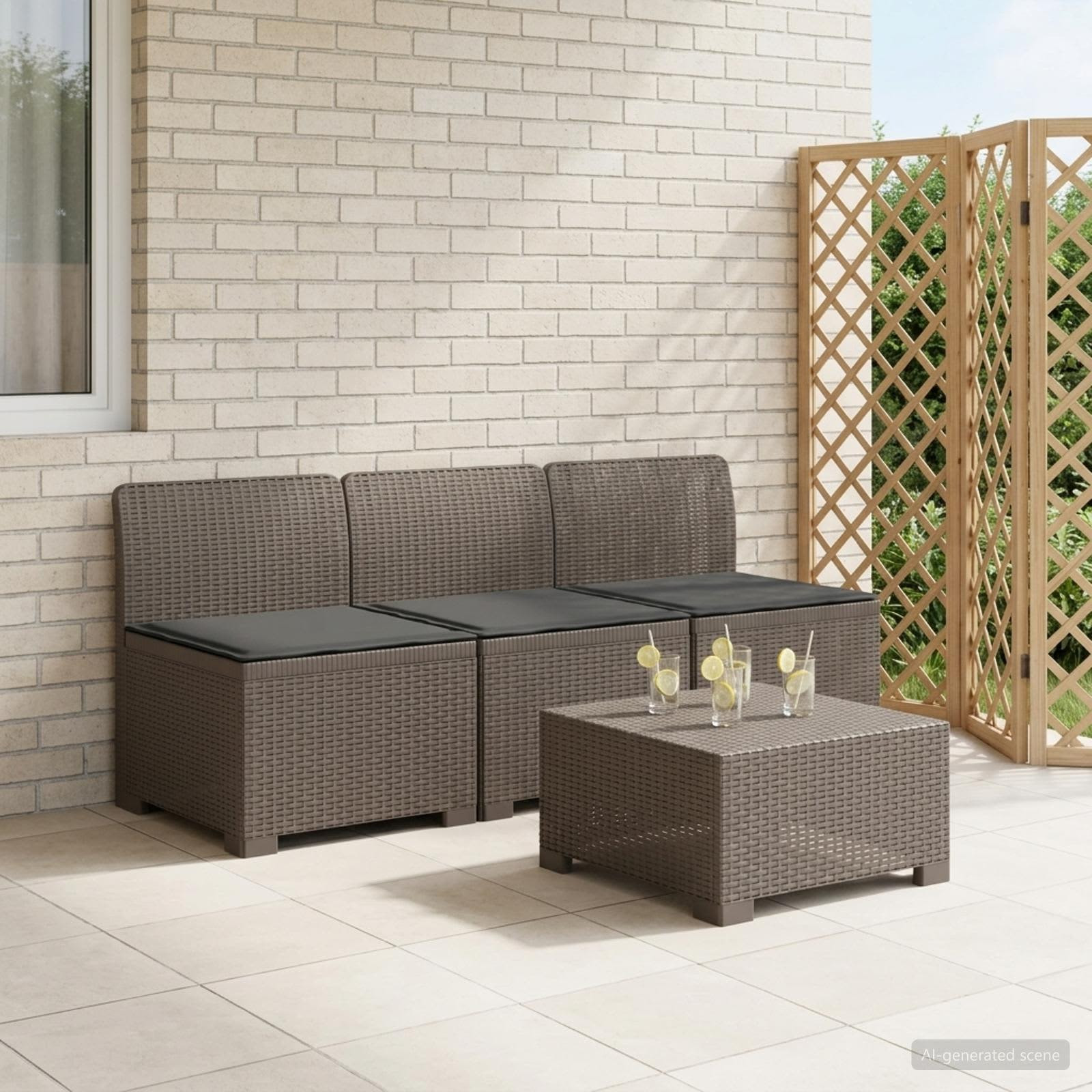 vidaXL 3-Sitzer Garten Sofa mit Kissen Rattan-Look PP Hellgrau