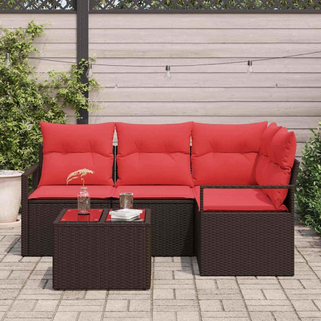 vidaXL Sofa Set mit Kissen 5 pcs Braun Poly Rattan