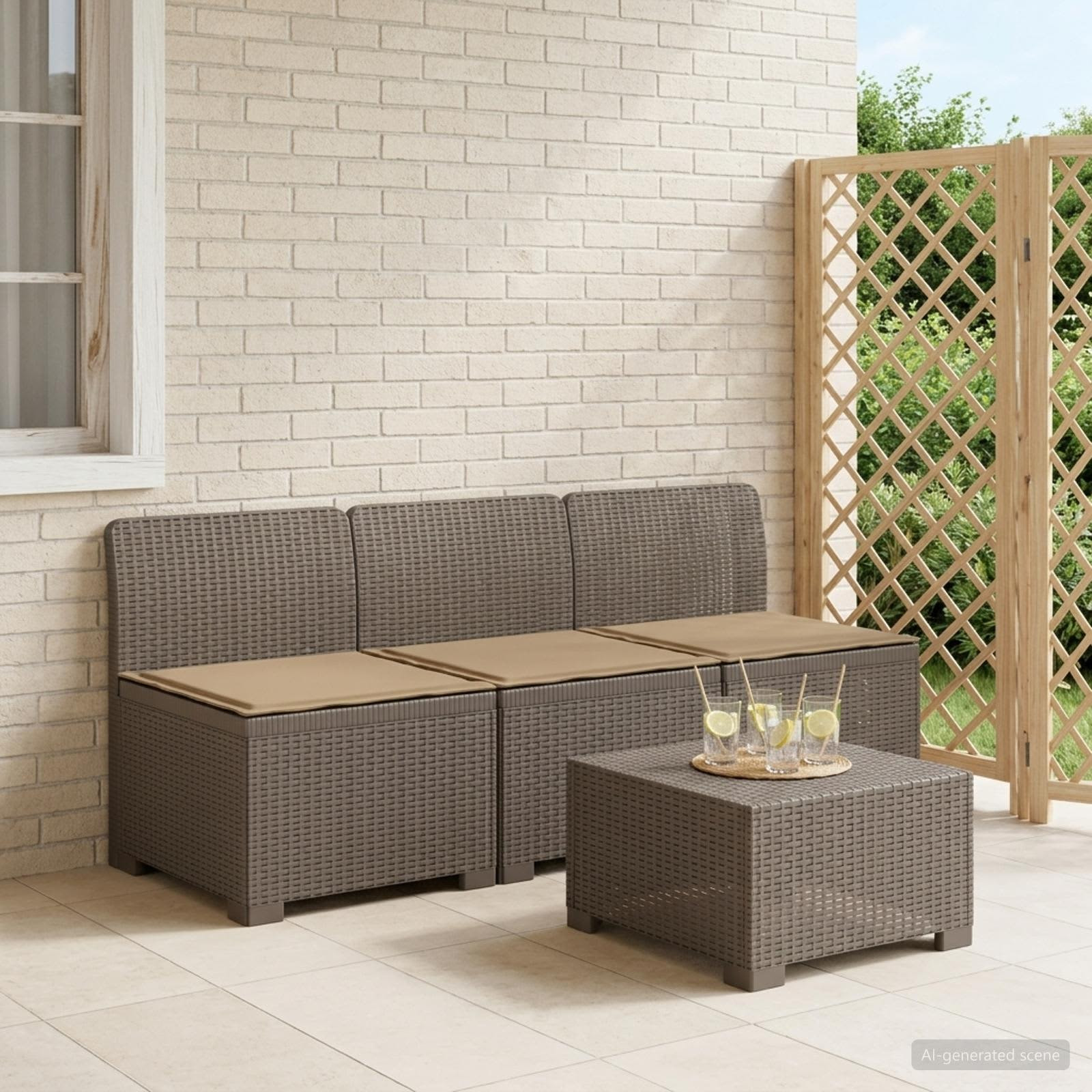 vidaXL 3-Sitzer Garten Sofa mit Kissen Rattan-Look PP Hellgrau