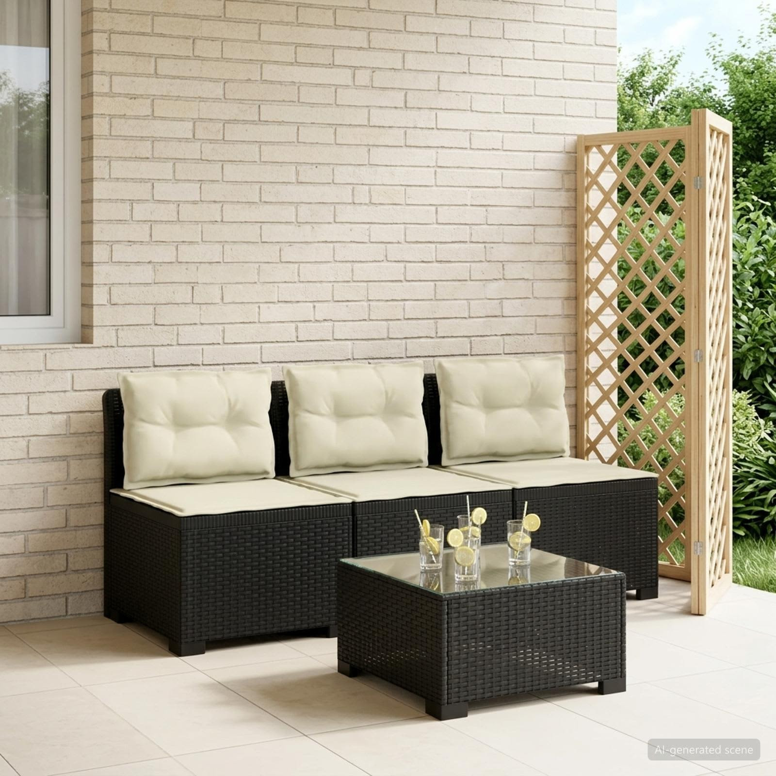 vidaXL 3-Sitzer Garten Sofa mit Kissen Rattan-Look PP Anthrazit