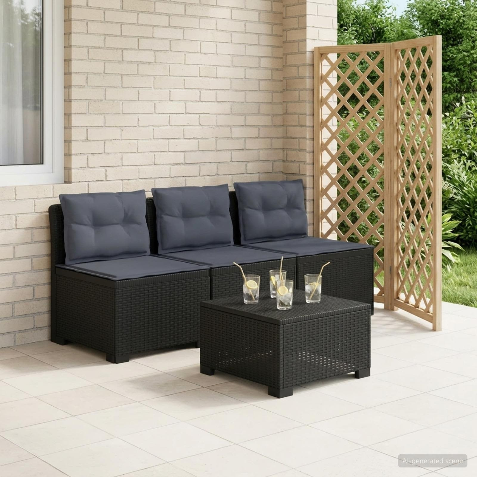 vidaXL 3-Sitzer Garten Sofa mit Kissen Rattan-Look PP Anthrazit