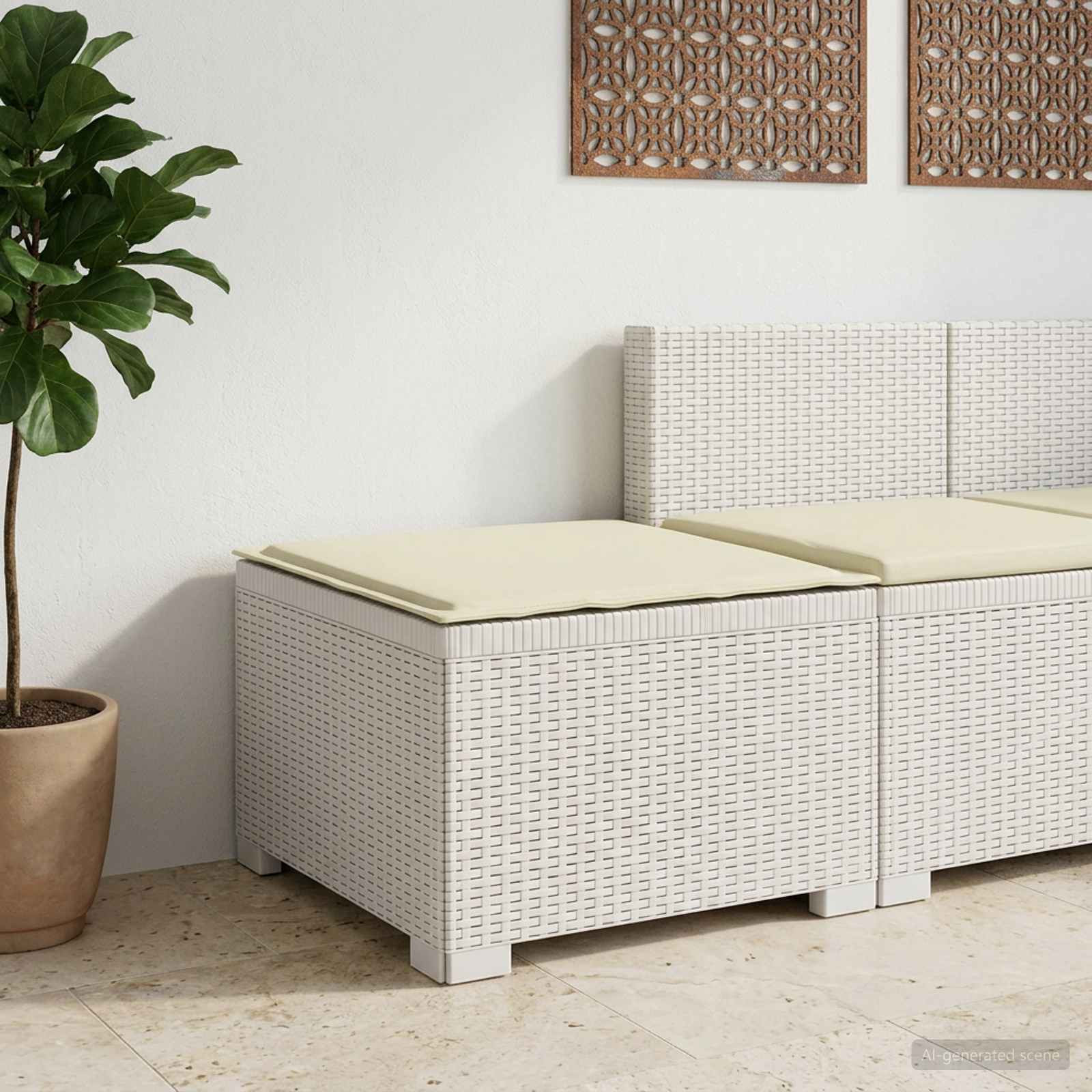 vidaXL 1-Sitzer Garten-Sofa mit Kissen Rattan-Look PP Weiß
