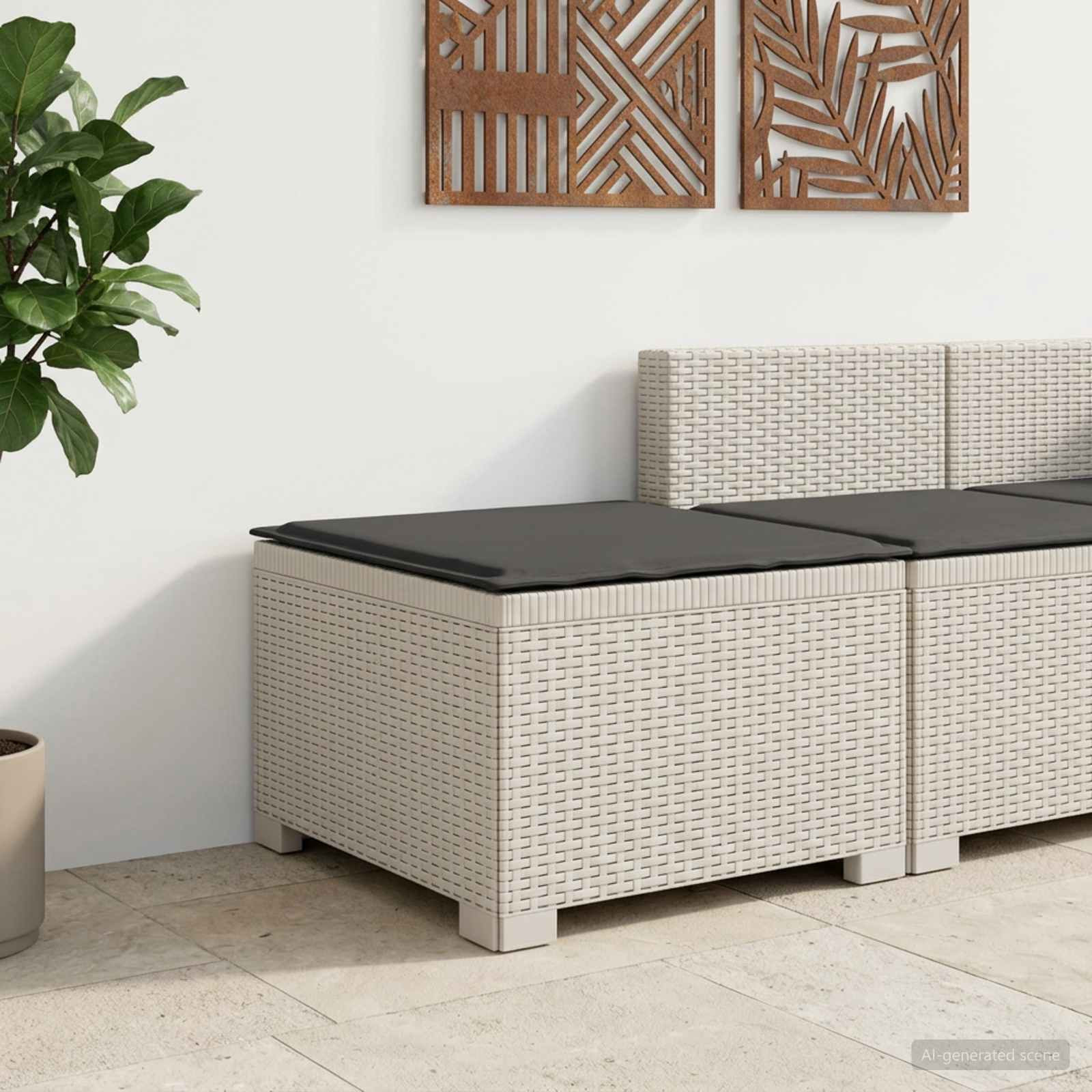 vidaXL 1-Sitzer Garten-Sofa mit Kissen Rattan-Look PP Weiß