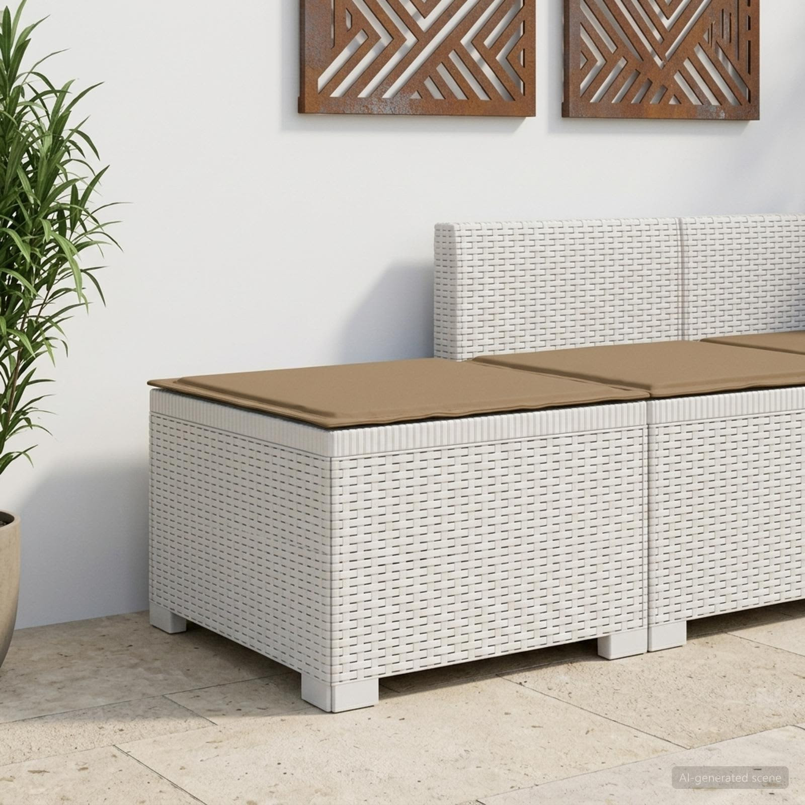 vidaXL 1-Sitzer Garten-Sofa mit Kissen Rattan-Look PP Weiß