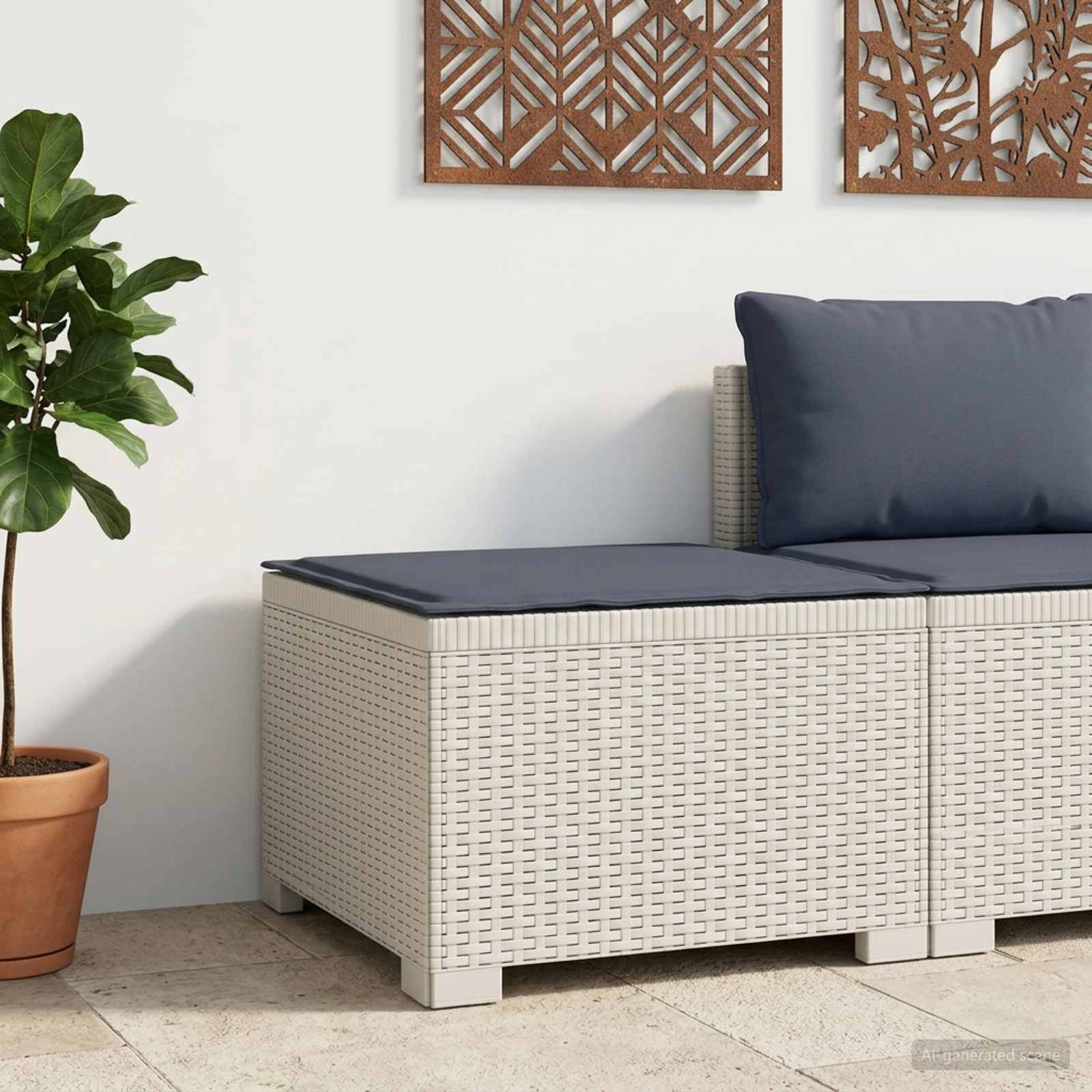 vidaXL 1-Sitzer Garten-Sofa mit Kissen Rattan-Look PP Weiß