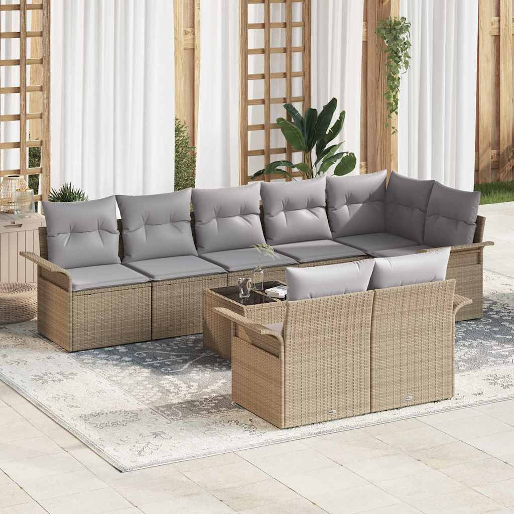 vidaXL Gartensofa-set mit Kissen 9 pcs Beige Poly-Rattan