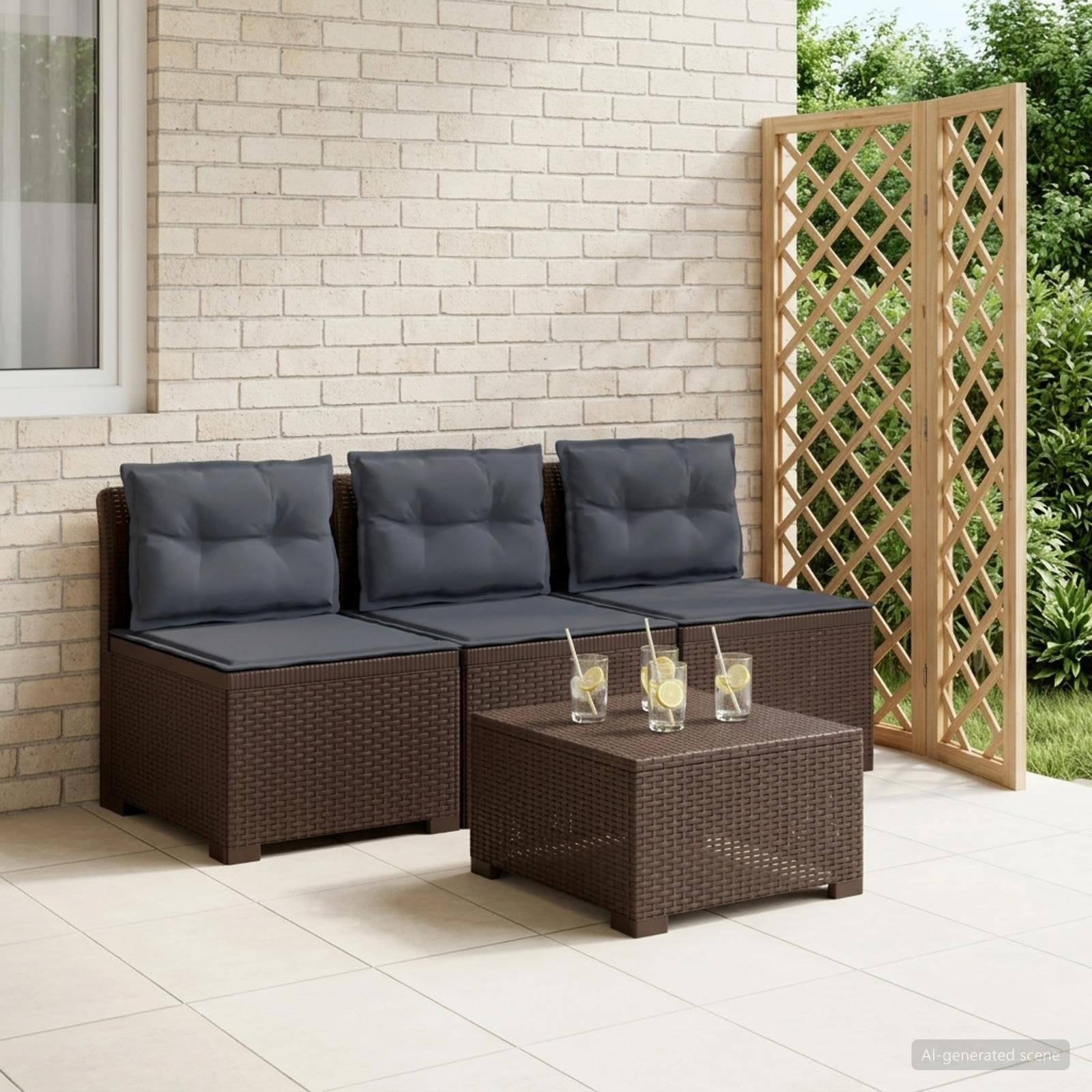 vidaXL 3-Sitzer Garten Sofa mit Kissen Rattan-Look PP Braun
