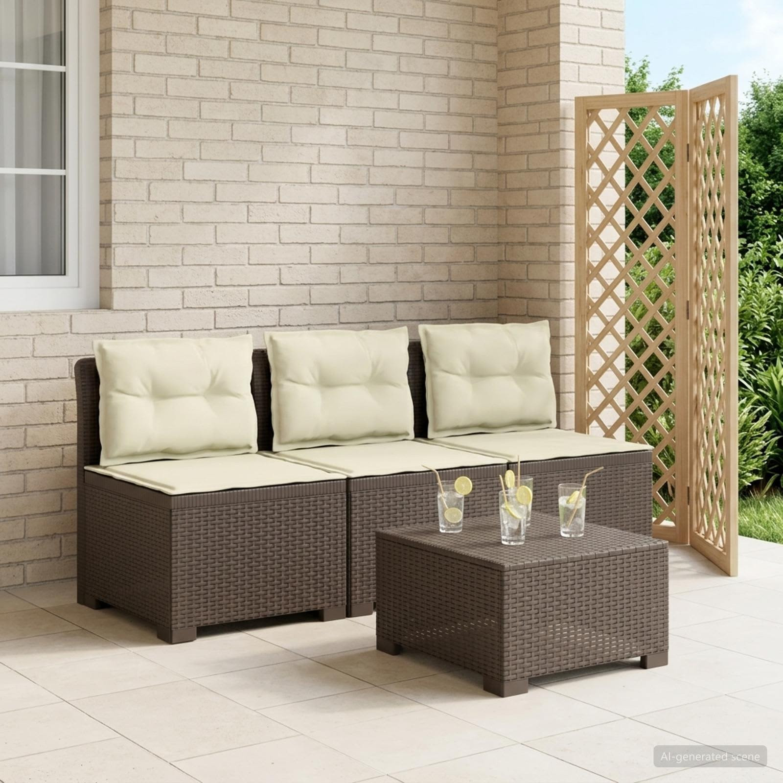 vidaXL 3-Sitzer Garten Sofa mit Kissen Rattan-Look PP Hellgrau