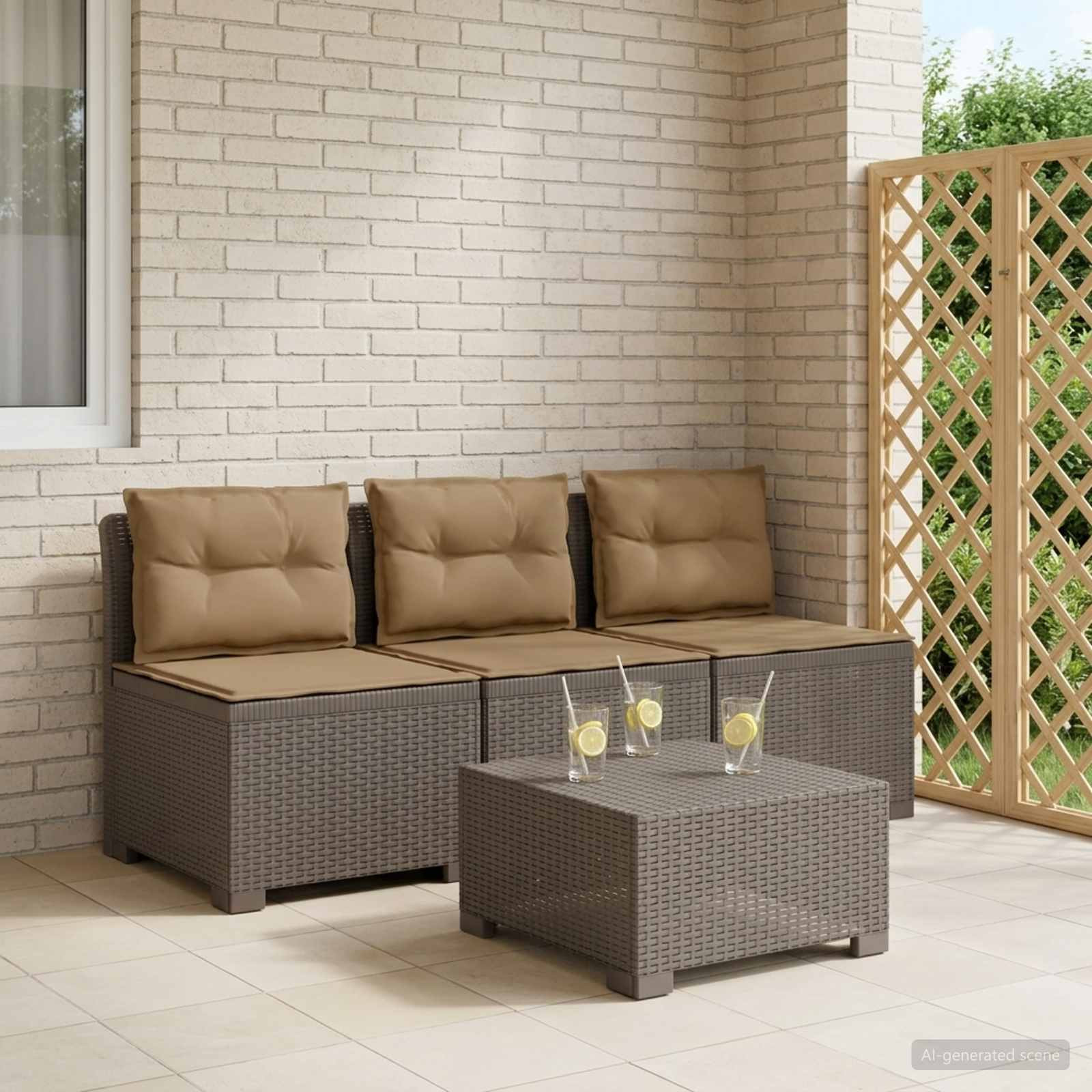 vidaXL 3-Sitzer Garten Sofa mit Kissen Rattan-Look PP Hellgrau