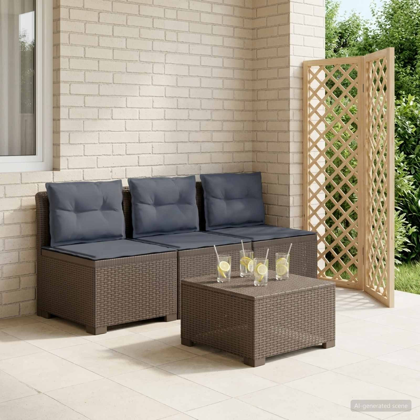 vidaXL 3-Sitzer Garten Sofa mit Kissen Rattan-Look PP Hellgrau