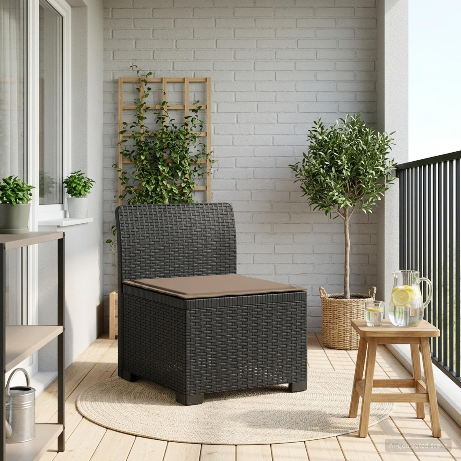 vidaXL 1-Sitzer Garten-Sofa mit Kissen Rattan-Look PP Anthrazit