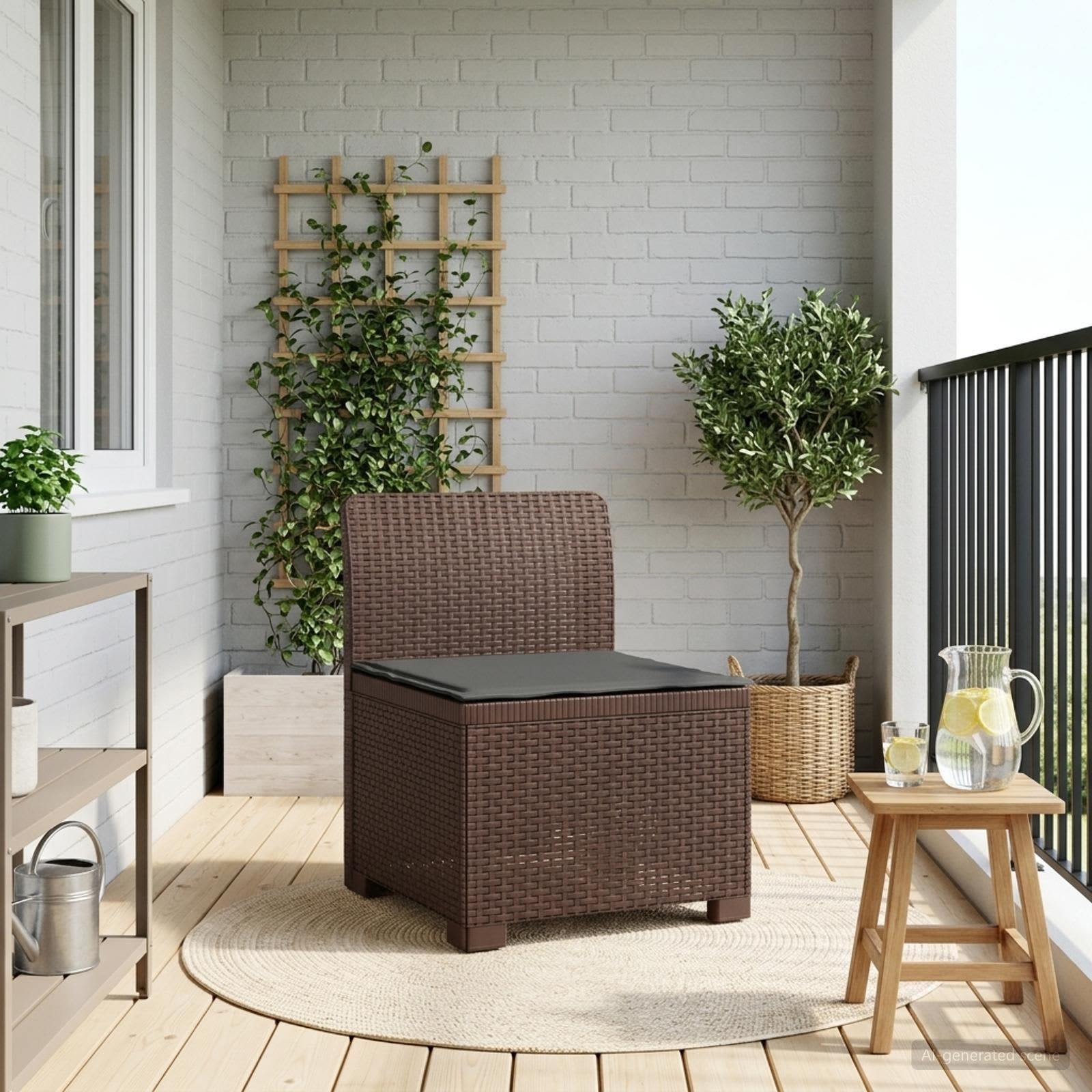 vidaXL 1-Sitzer Garten-Sofa mit Kissen Rattan-Look PP Braun