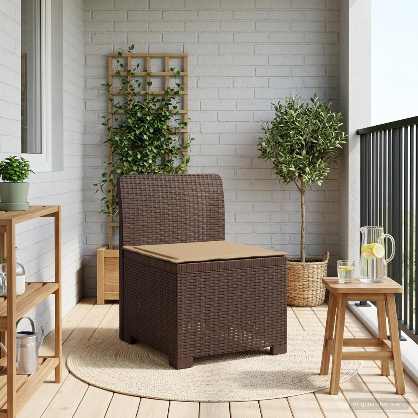 vidaXL 1-Sitzer Garten-Sofa mit Kissen Rattan-Look PP Braun
