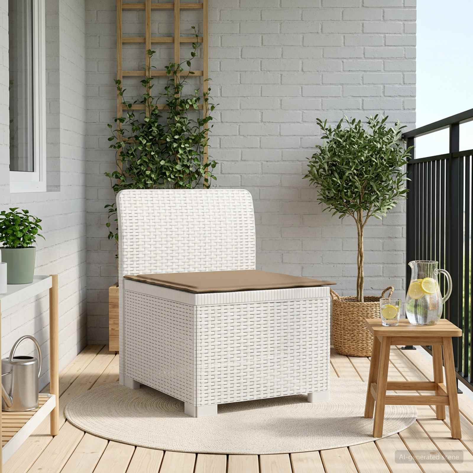 vidaXL 1-Sitzer Garten-Sofa mit Kissen Rattan-Look PP Weiß