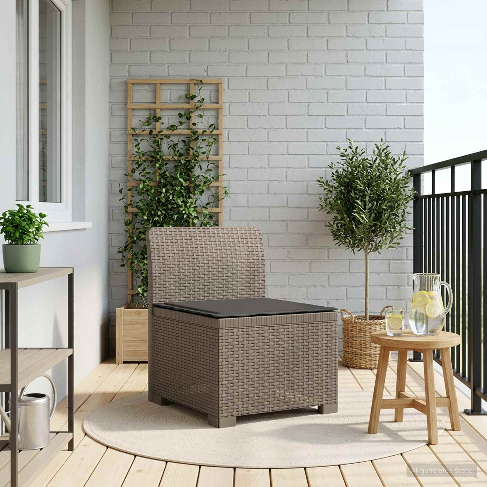 vidaXL 1-Sitzer Garten-Sofa mit Kissen Rattan-Look PP Hellgrau