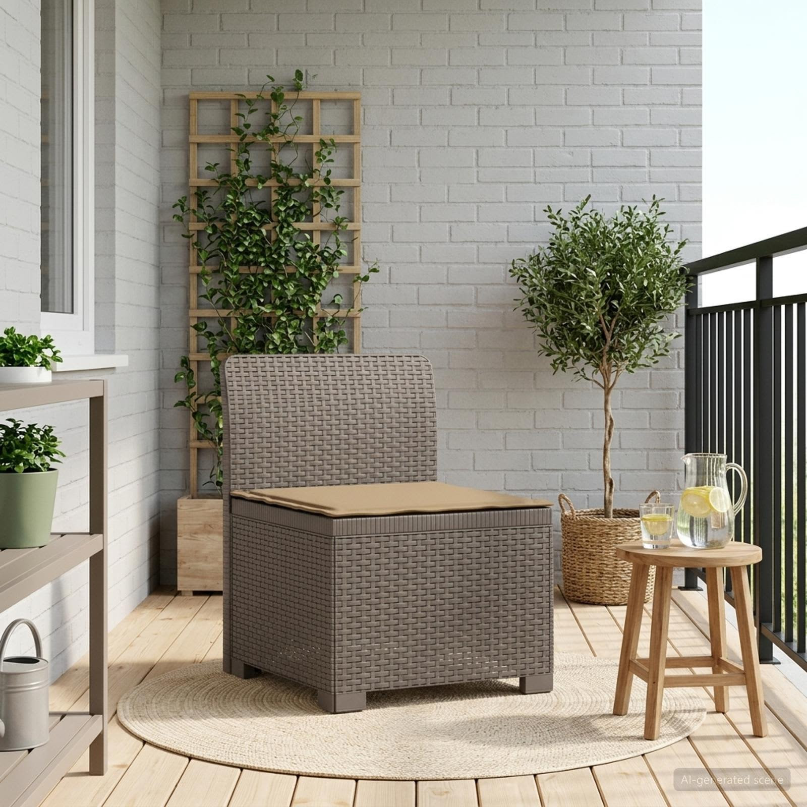vidaXL 1-Sitzer Garten-Sofa mit Kissen Rattan-Look PP Hellgrau