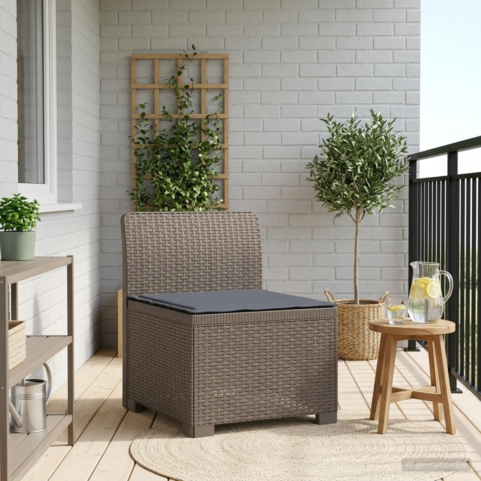 vidaXL 1-Sitzer Garten-Sofa mit Kissen Rattan-Look PP Hellgrau
