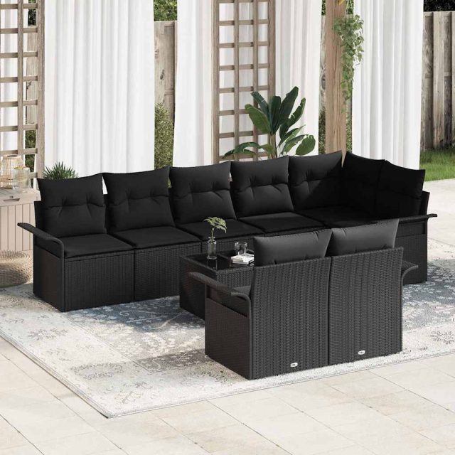 vidaXL Gartensofa-set mit Kissen 9 pcs Schwarz Poly-Rattan