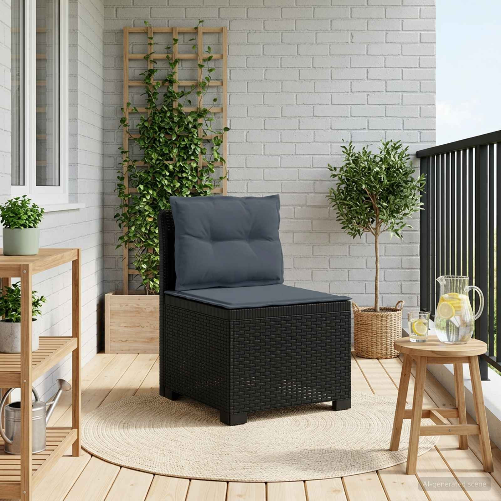 vidaXL 1-Sitzer Garten-Sofa mit Kissen Rattan-Look PP Anthrazit